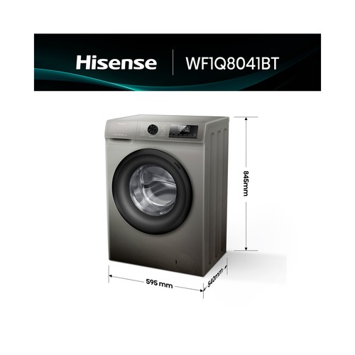 Lavadora HISENSE WF1Q8041BT 8KG Gris, clasificación energética: A, 1400RPM, H: 84,5cm, A: 59,5cm, F: 54cm.