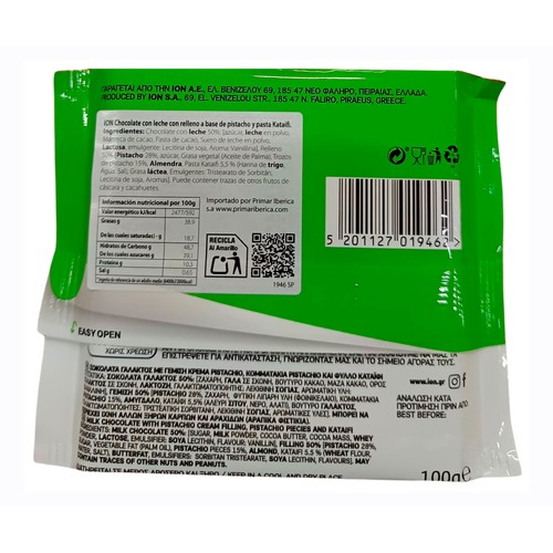 ION BREAK Chocolate con leche y crema de pistacho STYLE DUBAI 100 gr.
