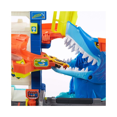 Pista para coches de juguete, incluye 1 vehículo die-cast, HOT WHEELS City Mordisco del tiburón MATTEL HDP06.