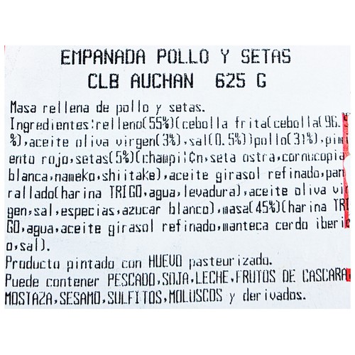 ALCAMPO CULTIVAMOS LO BUENO Empanada de pollo y setas 625 g.