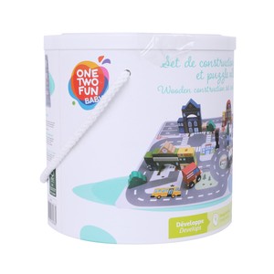 Imagen de Cubo de Piezas Ciudad con Puzle y Bloques de Madera 75 piezas +18 Meses ONE, TWO FUN Baby