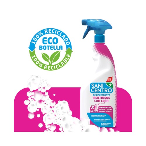SANICENTRO Limpiador desinfectante multiusos con lejía y espuma activa 750 ml.