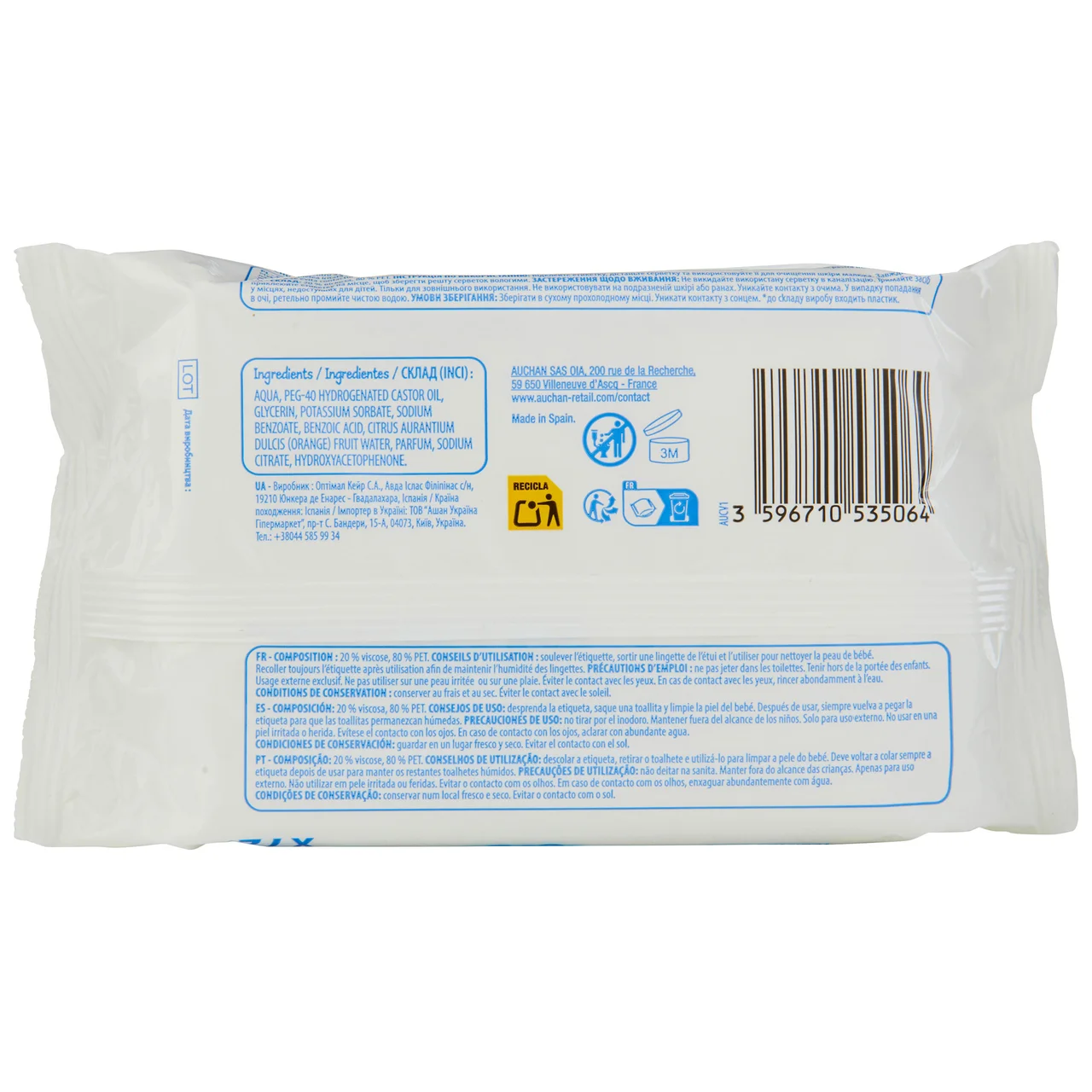 PRODUCTO ECONÓMICO ALCAMPO Toallitas húmedas para bebé 72 uds.