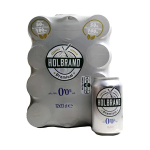 HOLBRAND Cerveza sin alcohol  pack de 12 latas de 33 centilitros.