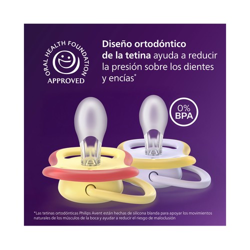 AVENT Ultra air de Philips Chupetes de 0 a 6 meses, con tetina con diseño ortodóntico 2 uds.