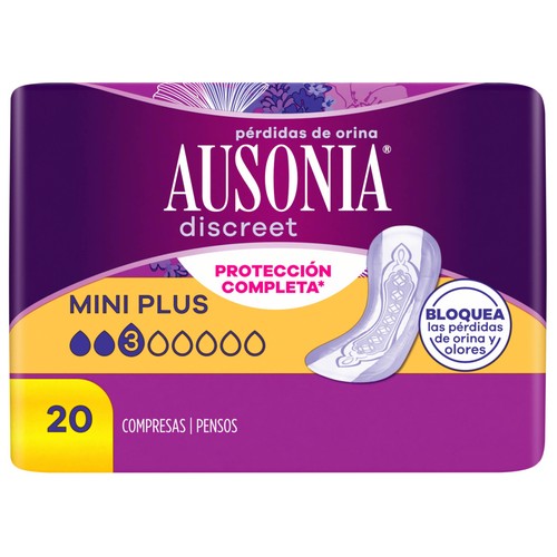 AUSONIA Discreet Compresas para pérdidas de orina mini plus (leves) 20 uds.