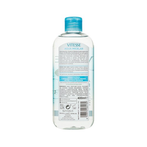 VITESSE Agua micelar desmaquillante para pieles y ojos sensibles 400 ml.