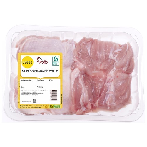 Muslo de pollo abierto para brasa bandeja.
