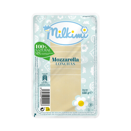 MILKIMI Lonchas de mozzarella 100% natural150 g.