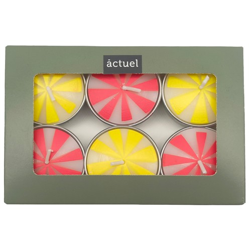 Juego 6 velas té color rojo/amarillo. ACTUEL