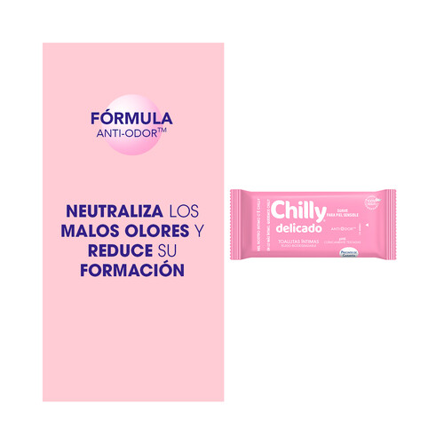 CHILLY Toallitas humedas biodegradables, para higiene intima, fórmula suave CHILLY 12 uds.