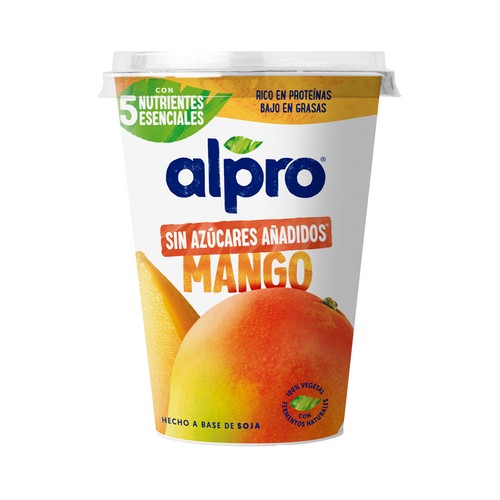 Especialidad de soja vegetal con fermentos del yogur y trocitos de mango ALPRO 500 g.