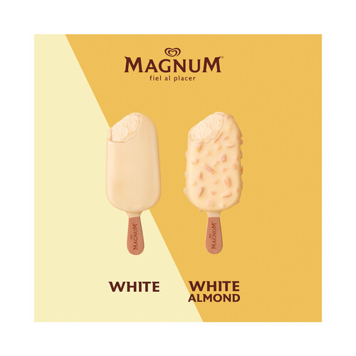 MAGNUM Mini de Frigo Mini bombón helado de vainilla recubierto de chocolate blanco o chocolate almendradro 6 x 55 ml.