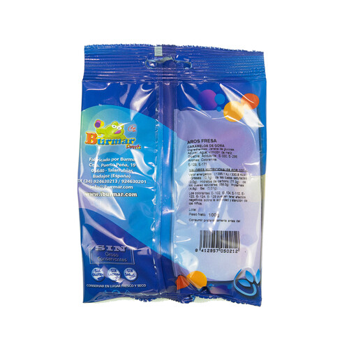 BURMAR Caramelos de goma, aros de fresa BURMAR 100 g.