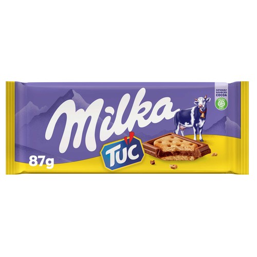 MILKA Chocolate con leche y galletas saladas, sandwich Tuc 87 g.