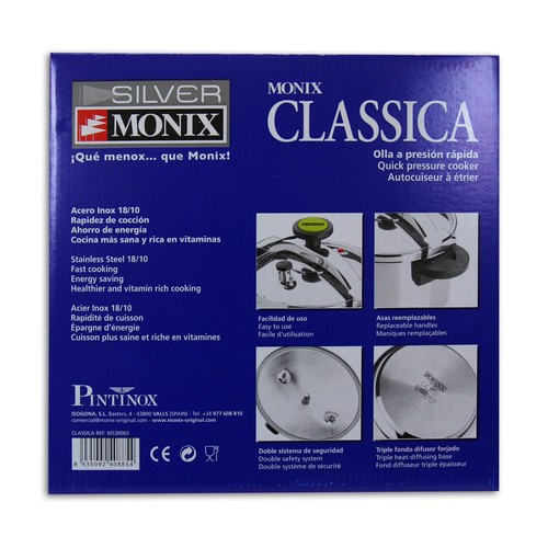 Olla express clásica de puente de acero inoxidable, con doble sistema de seguridad, 8 litros MONIX.