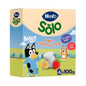 Imagen de HERO Solo Bolsitas de yogur con plátano y fresa a partir de 12 meses 4 x 100 g.