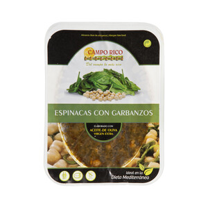 Imagen de CAMPO RICO Espinacas con garbanzos, sin gluten, listas para calentar y comer CAMPO RICO 250 g.