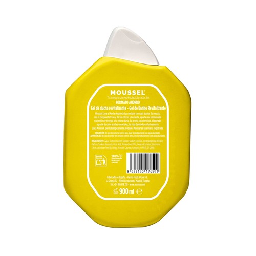 MOUSSEL Gel revitalizante para baño o ducha con aroma a lima y menta 900 ml.