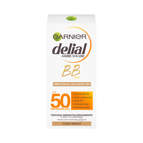 DELIAL Crema protectora facial con color (tono medio) y factor de protección 50 (muy alto) DELIAL BB sun 50 ml.