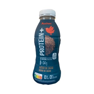AUCHAN Protein + Bebida lactea al cacao, sin grasa ni azúcares añadidos y con alto contenido en proteína 330 ml.