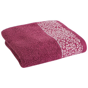 Toalla de ducha 100% algodón color rosa con cenefa floral, 500g/m² ACTUEL.