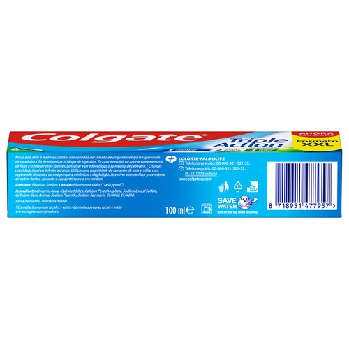 COLGATE Triple action Pasta de dientes con calcio, triple acción y sabor a menta intensa 100 ml.