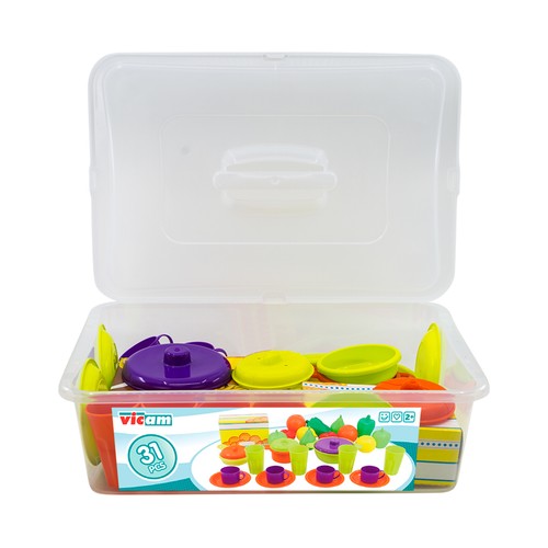 Caja con menaje, frutas y verduras 31 piezas, VICAM