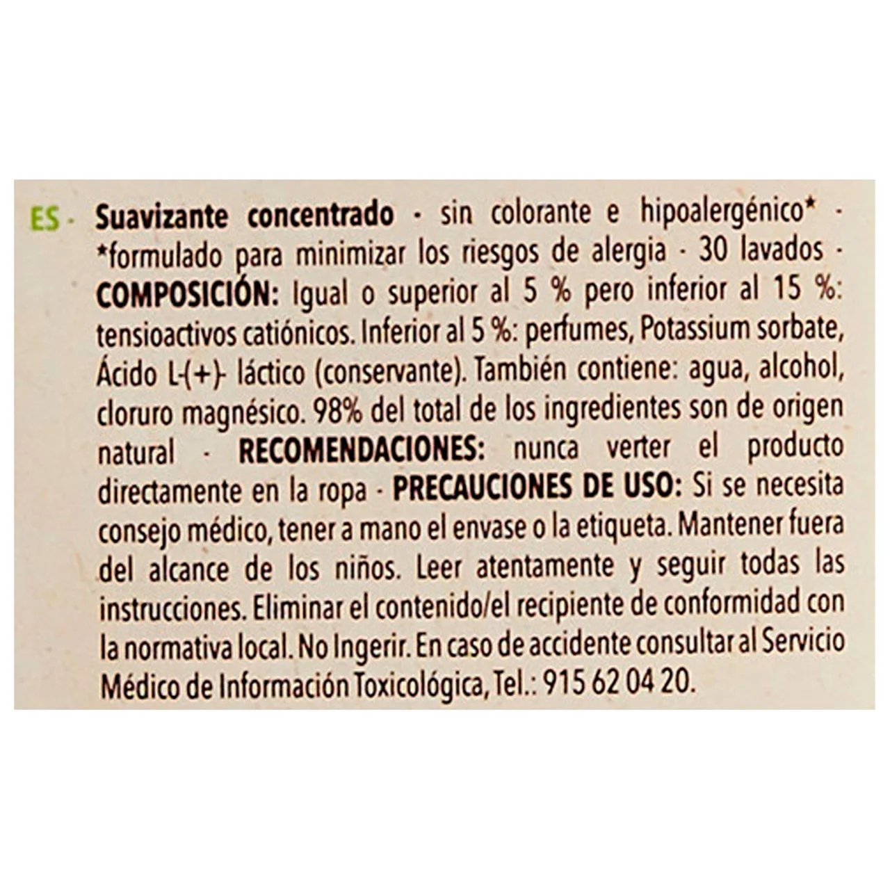 PRODUCTO ALCAMPO Better life Suavizante concentrado ecológico e hipoalergénico 750 ml, 30 lavados.