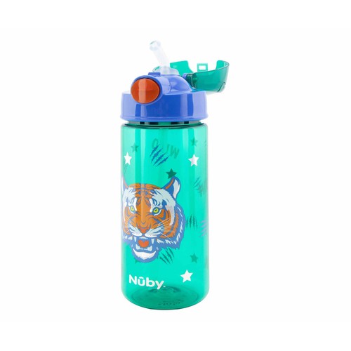 Taza con botón push y pajita para niños, estampado tigre, NUBY.