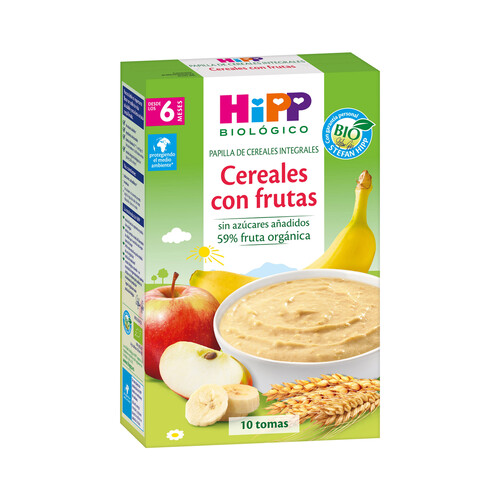 HIPP Papilla de cereales integrales con fruta (manzana y plátano), a partir de 6 meses HIPP Biológico 250 g.