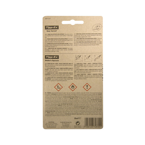 2 cintas correctoras de 12 m y 4.2mm + 1 corrector en formato bolígrafo TIPP-EX Shake´n´squeeze.