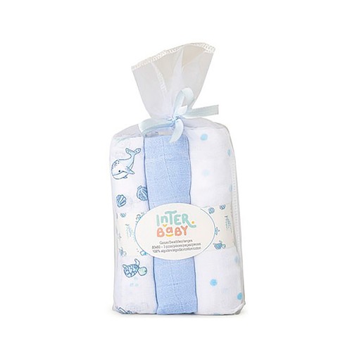 Pack de 3 muselinas, 100% algodón, 80x80cm INTERBABY.