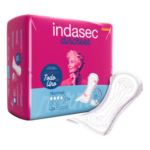 INDASEC Discreet Compresas incontinencia normal para pérdidas de orina leves a moderadas 24 uds.