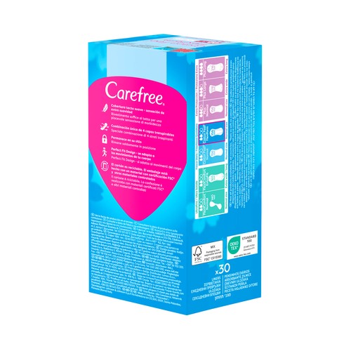 CAREFREE Flexiform Salvaslips transpirables, sin fragancia para todo tipo de bragitas 30 uds.
