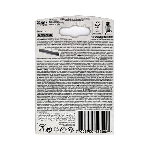 Pack de 2 pilas de botón de litio CR2032, 3V, ENERGIZER Ultimate Lithium.