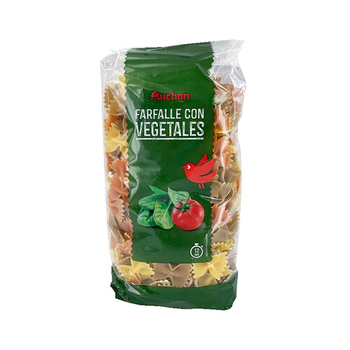 Pasta Farfalle, con vegetales PRODUCTO ALCAMPO paquete 500 g.