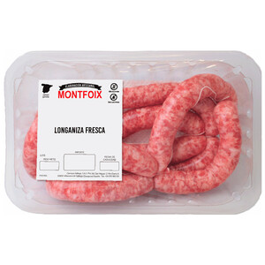 Imagen de Longaniza fresca blanca de cerdo, tipo salchichas, elaboradas sin gluen ni lactosa MONTFOIX