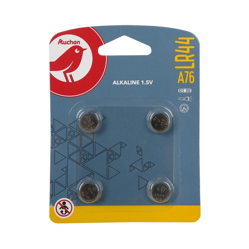Pack de 4 pilas de botón alcalinas LR44, A76, 1,5V, PRODUCTO ALCAMPO.