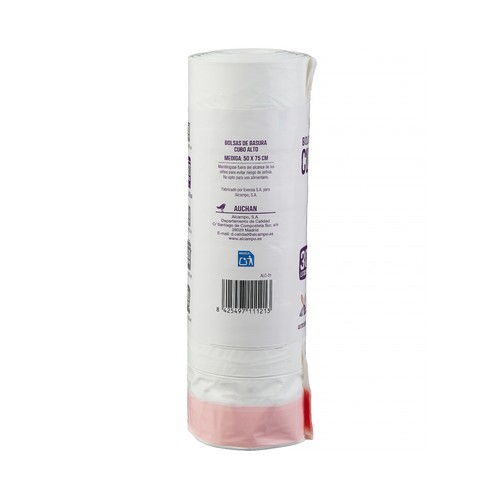PRODUCTO ALCAMPO Bolsas de basura blanca con autocierre capacidad 30 litros 50 x 75 cm 20 uds.