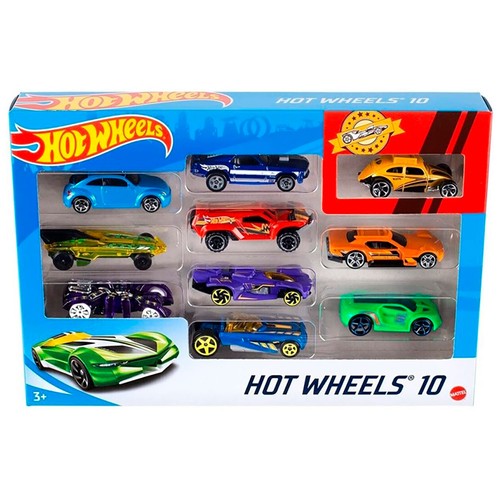 Pack 10 coches HOT WHEELS, vehículos metal, básicos surtidos