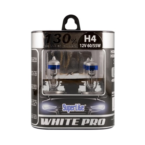 Lote de 2 bombillas de xenón para automóvil con luz blanca (4000K), tipo H4 y potencia de 55-60W SUPERLITE White pro.
