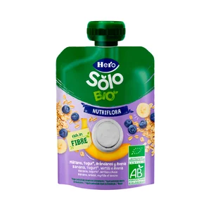 HERO Solo bio nutriflora Bolsita de yogur, avena y frutas (plátano y arándano), a paritr de 6 meses 100 g.
