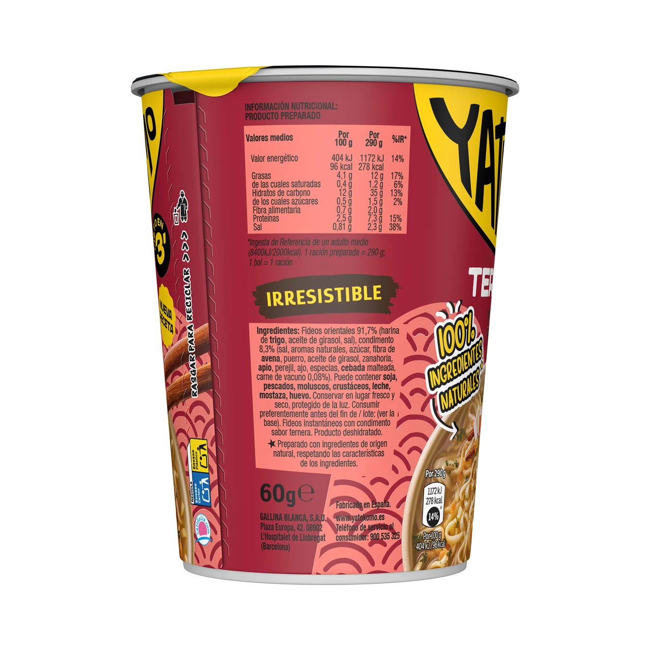 Fideos Orientales Yatekomo Ternera - 60g.
