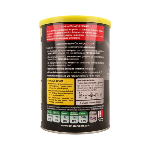 COLNATUR Colágeno natural asimilable puro, con sabor limón y presentación en polvo COLNATUR Sport 345 gr.