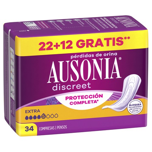 AUSONIA Discreet Compresas extra para perdidas de orina 34 uds.