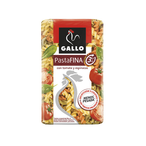 GALLO Pasta hélices extrafina con espinacas y tomate GALLO PASTA FINA paquete 450 g.