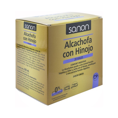 SANON Alcachofaa con hinojo (Complemento alimenticio) sabor a limón 20 viales.