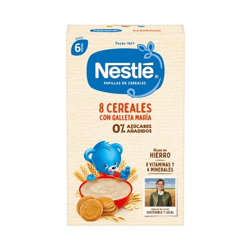 NESTLÉ Papilla de 8 cereales con galleta Maria y sin azúcares añadidos, a partir de 6 meses 475 g.