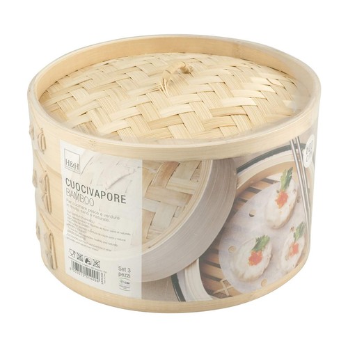 Cestilllo de bambú doble altura para cocina al vapor, H&H.